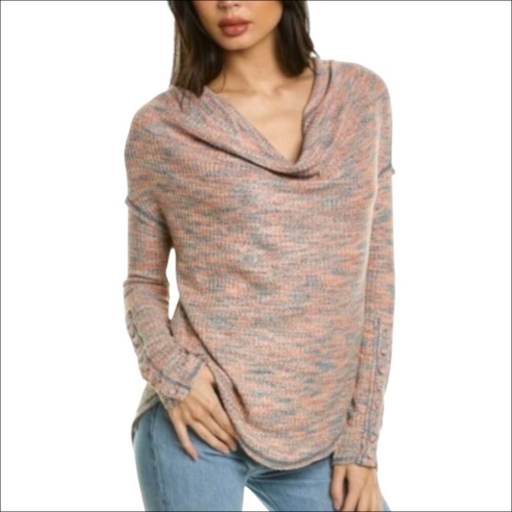 🔥 Free People Misty Long Sleeve Top in Retro Combo Blue and Pink Size Small